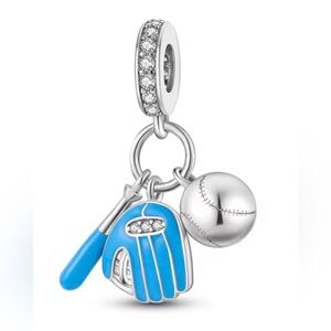 Silver and Blue Baseball Dangle Charm